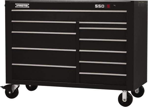 Proto - 26,541 Lb Capacity, 11 Drawer Mobile Workstation - 57" Wide x 25-1/4" Deep x 43" High, Steel, Black - Industrial Tool & Supply