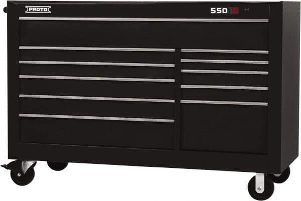 Proto - 35,917 Lb Capacity, 11 Drawer Mobile Workstation - 66" Wide x 27" Deep x 46" High, Steel, Black - Industrial Tool & Supply