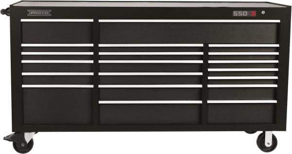 Proto - 39,577 Lb Capacity, 20 Drawer Mobile Workstation - 78-7/8" Wide x 25-1/4" Deep x 43-1/4" High, Steel, Dual Black - Industrial Tool & Supply