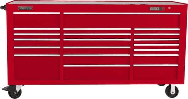Proto - 39,577 Lb Capacity, 20 Drawer Mobile Workstation - 78-7/8" Wide x 25-1/4" Deep x 43-1/4" High, Steel, Red - Industrial Tool & Supply