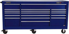 Proto - 48,654 Lb Capacity, 18 Drawer Mobile Workstation - 88-1/4" Wide x 27" Deep x 46-3/8" High, Steel, Blue - Industrial Tool & Supply