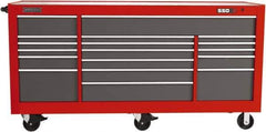 Proto - 48,654 Lb Capacity, 20 Drawer Mobile Power Workstation - 88-1/4" Wide x 27" Deep x 46-3/8" High, Steel, Safety Red & Gray - Industrial Tool & Supply