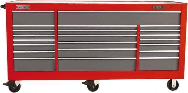 Proto - 48,115 Lb Capacity, 22 Drawer Mobile Workstation - 88-1/4" Wide x 27" Deep x 46-3/8" High, Steel, Safety Red & Gray - Industrial Tool & Supply