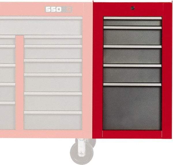Proto - 5 Drawer Red/Gray Side Cabinet - 19" Wide x 34" High x 25" Deep, Use with Proto Roller Cabinet - Industrial Tool & Supply