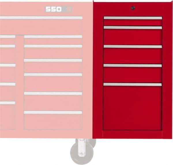 Proto - 5 Drawer Red Side Cabinet - 19" Wide x 34" High x 25" Deep, Use with Proto Roller Cabinet - Industrial Tool & Supply