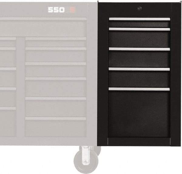 Proto - 5 Drawer Black Side Cabinet - 19" Wide x 34" High x 25" Deep, Use with Proto Roller Cabinet - Industrial Tool & Supply