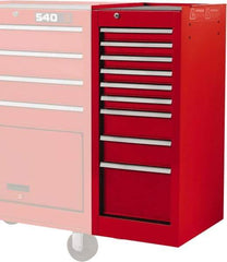 Proto - 9 Drawer Red Side Cabinet - 15" Wide x 35" High x 18" Deep, Use with Vinyl Top, Drawer Liners - Industrial Tool & Supply