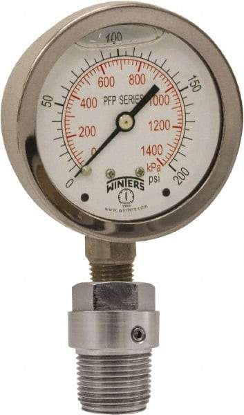 Winters - 2-1/2" Dial, 1/4 Thread, 0-2,000 Scale Range, Pressure Gauge - Bottom Connection Mount, Accurate to 1.5% of Scale - Industrial Tool & Supply