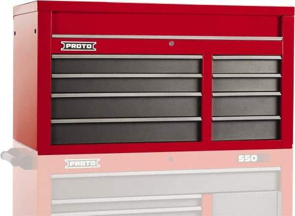 Proto - 8 Drawer Top Tool Chest - 50" Wide x 25-1/4" Deep x 27" High, Steel, Safety Red/Gray - Industrial Tool & Supply