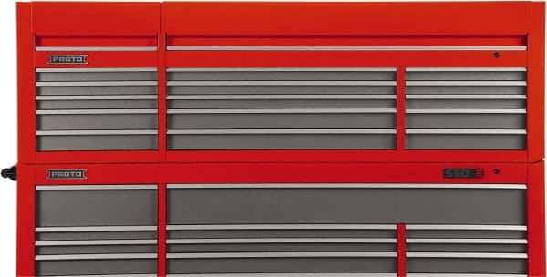 Proto - 15 Drawer Top Tool Chest - 88-1/4" Wide x 27" Deep x 27-1/4" High, Steel, Safety Red/Gray - Industrial Tool & Supply
