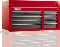 Proto - 10 Drawer Top Tool Chest - 50" Wide x 25-1/4" Deep x 27" High, Steel, Safety Red/Gray - Industrial Tool & Supply