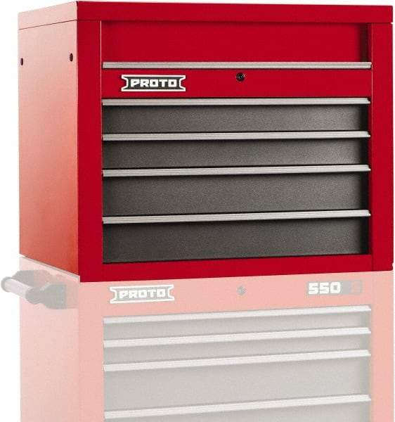 Proto - 4 Drawer Top Tool Chest - 34" Wide x 25-1/4" Deep x 27" High, Steel, Safety Red/Gray - Industrial Tool & Supply