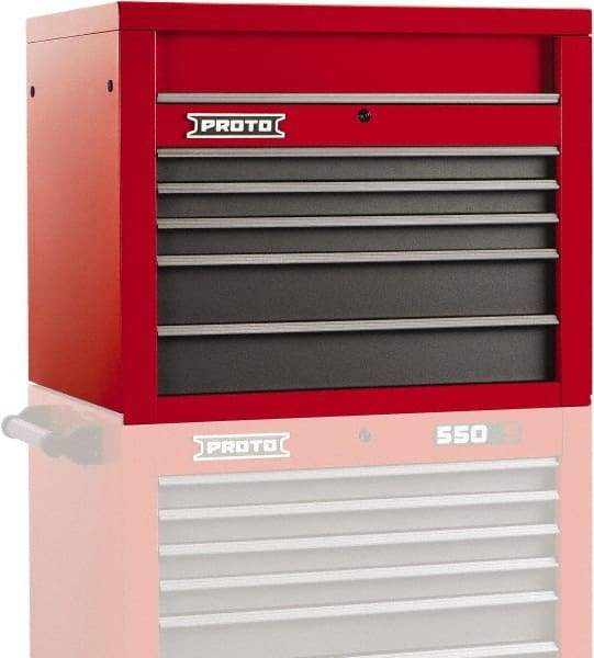 Proto - 5 Drawer Top Tool Chest - 34" Wide x 25-1/4" Deep x 27" High, Steel, Safety Red/Gray - Industrial Tool & Supply