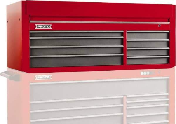 Proto - 8 Drawer Top Tool Chest - 66" Wide x 27" Deep x 27" High, Steel, Safety Red/Gray - Industrial Tool & Supply