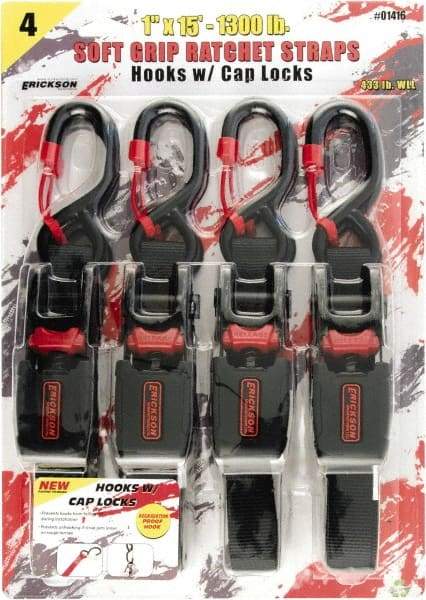 Erickson Manufacturing - 15' Long x 1" Wide, 1,300 Lb Basket Capacity, Polyester & Steel Web Sling - Black - Industrial Tool & Supply