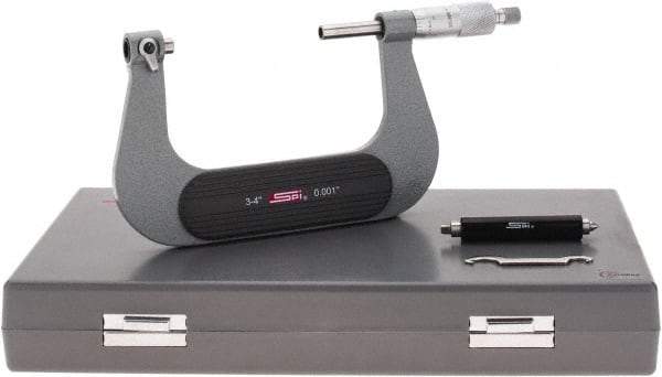 SPI - 3 to 4" Range, Mechanical Screw Thread Micrometer - Ratchet Stop Thimble, 0.001" Graduation, +/-0.0002" Accuracy - Industrial Tool & Supply
