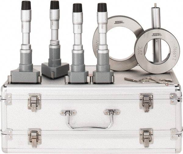SPI - 4 Piece, 2 to 4", Chrome Plated Coated, Mechanical Inside Micrometer Set - 0.0002" Graduation, 6" Extension Rod Length, (2) Setting Rings Included - Industrial Tool & Supply