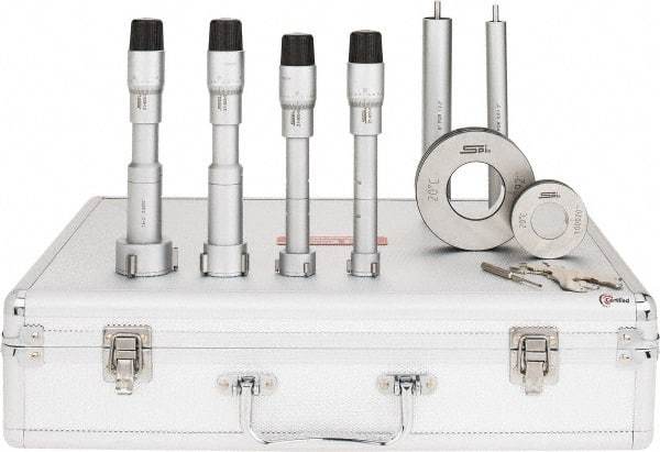 SPI - 4 Piece, 0.8 to 2", Chrome Plated Coated, Mechanical Inside Micrometer Set - 0.0002" Graduation, 6" Extension Rod Length, (2) Setting Rings Included - Industrial Tool & Supply