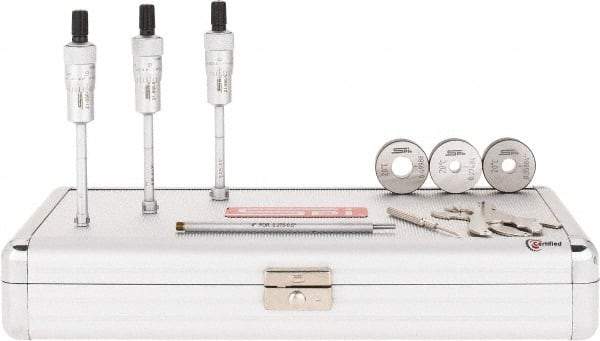 SPI - 3 Piece, 0.275 to 1/2", Chrome Plated Coated, Mechanical Inside Micrometer Set - 0.0001" Graduation, 4" Extension Rod Length, (3) Setting Rings Included - Industrial Tool & Supply