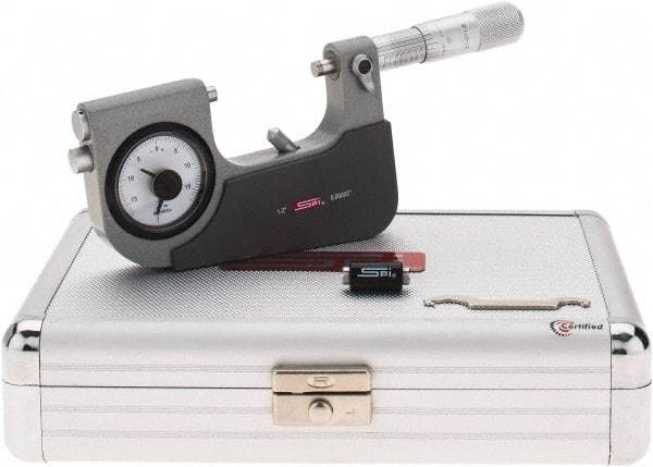 SPI - 1 to 2" Range, 0.00005" Graduation, Mechanical Indicating Micrometer - Accurate to 0.0002" Carbide Measuring Face - Industrial Tool & Supply