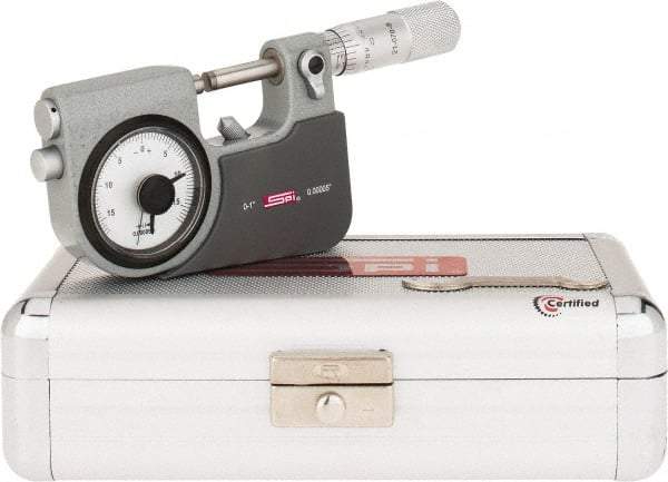 SPI - 0 to 1" Range, 0.00005" Graduation, Mechanical Indicating Micrometer - Accurate to 0.0001" Carbide Measuring Face - Industrial Tool & Supply