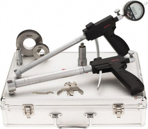 SPI - 0.8 to 2", 3.64 & 3.8" Deep, Pistol Grip Electronic Bore Gage Set - Up to 0.00016, 0.0002" Accuracy, 0.0001" Resolution, Includes Indicator - Industrial Tool & Supply
