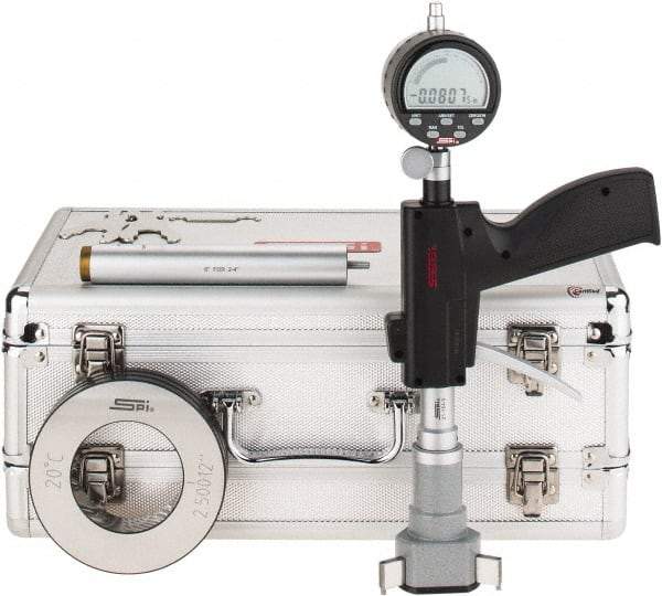 SPI - 2.5 to 3", 4.48" Deep, Pistol Grip Electronic Bore Gage - Up to 0.0002" Accuracy, 0.0001" Resolution, Includes Indicator - Industrial Tool & Supply