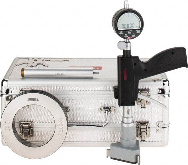 SPI - 3 to 3-1/2", 4.48" Deep, Pistol Grip Electronic Bore Gage - Up to 0.0002" Accuracy, 0.0001" Resolution, Includes Indicator - Industrial Tool & Supply