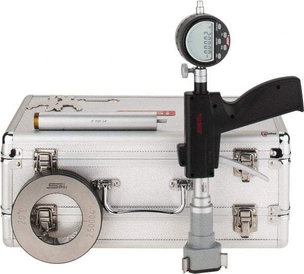 SPI - 2 to 2-1/2", 4.48" Deep, Pistol Grip Electronic Bore Gage - Up to 0.0002" Accuracy, 0.0001" Resolution, Includes Indicator - Industrial Tool & Supply