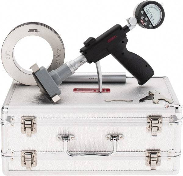 SPI - 3.5 to 4", 4.48" Deep, Pistol Grip Electronic Bore Gage - Up to 0.0002" Accuracy, 0.0001" Resolution, Includes Indicator - Industrial Tool & Supply