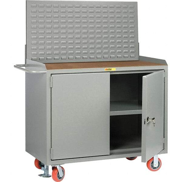 Little Giant - 3,600 Lb Capacity, 3 Shelf, 2 Door Mobile Bench Cabinet with Louvered Panel - 53" Wide x 24" Deep x 43" High, Steel, Gray - Industrial Tool & Supply