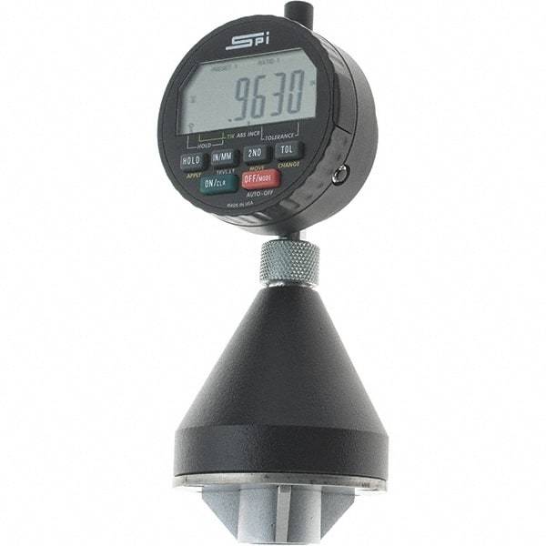 SPI - 1 to 2", 0 to 90° Included Angle, Digital Chamfer Gage - Hardened Tool Steel (Plunger), 3 Blade Plunger, 0.0001" Accuracy, 0.0001" Graduation - Industrial Tool & Supply