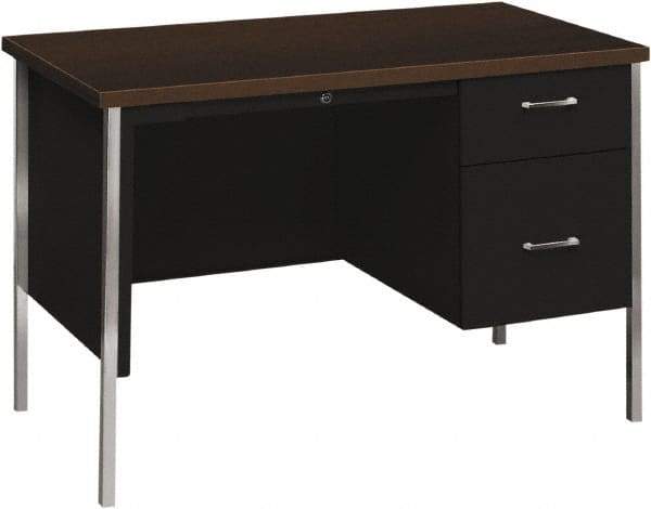 Hon - Woodgrain Laminate Right Pedestal Desk with Center Drawer - 45-1/4" Wide x 24" Deep x 29-1/2" High, Mocha/Black - Industrial Tool & Supply