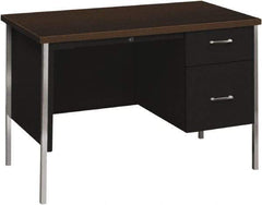 Hon - Woodgrain Laminate Right Pedestal Desk with Center Drawer - 45-1/4" Wide x 24" Deep x 29-1/2" High, Mocha/Black - Industrial Tool & Supply