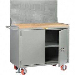 Little Giant - 3,600 Lb Capacity, 3 Shelf, 2 Door Mobile Bench Cabinet with Pegboard Panel - 41" Wide x 24" Deep x 43" High, Steel, Gray - Industrial Tool & Supply