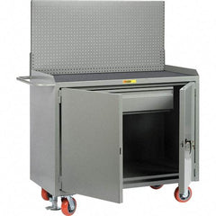 Little Giant - 3,600 Lb Capacity, 2 Shelf, 1 Drawer, 2 Door Mobile Bench Cabinet with Pegboard Panel - 41" Wide x 24" Deep x 43" High, Steel, Gray - Industrial Tool & Supply