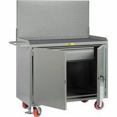 Little Giant - 3,600 Lb Capacity, 2 Shelf, 1 Drawer, 2 Door Mobile Bench Cabinet with Pegboard Panel - 53" Wide x 24" Deep x 43" High, Steel, Gray - Industrial Tool & Supply