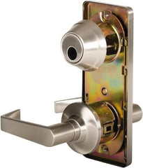 Stanley - Grade 2 Passage Lever Lockset for 1-3/8 to 2" Thick Doors - 2-3/4" Back Set, Keyless Cylinder, Brass Alloy, Satin Nickel Finish - Industrial Tool & Supply