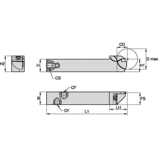 Kennametal - External Thread, 16mm Max Cut of Depth, 2mm Min Groove Width, 5" OAL, Right Hand Indexable Grooving Cutoff Toolholder - 1/2" Shank Height x 1/2" Shank Width, EG0200M02P02 Insert Style, EVSC Toolholder Style, Series Beyond Evolution - Industrial Tool & Supply