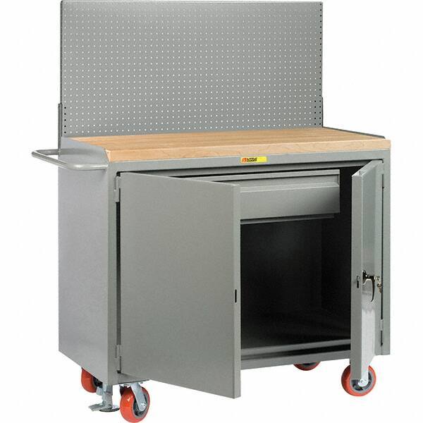 Little Giant - 3,600 Lb Capacity, 2 Shelf, 1 Drawer, 2 Door Mobile Bench Cabinet with Pegboard Panel - 41" Wide x 24" Deep x 43" High, Steel, Gray - Industrial Tool & Supply