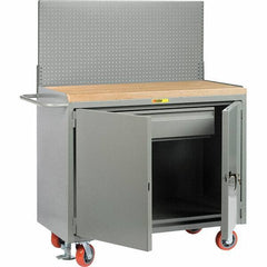 Little Giant - 3,600 Lb Capacity, 2 Shelf, 1 Drawer, 2 Door Mobile Bench Cabinet with Pegboard Panel - 41" Wide x 24" Deep x 43" High, Steel, Gray - Industrial Tool & Supply