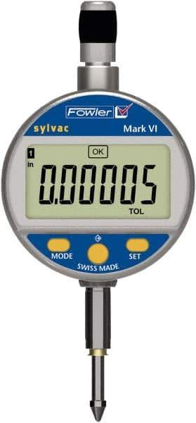 Fowler - 0 to 12.5mm Range, 0.00005" Graduation, Electronic Drop Indicator - Center Lug Back, Accurate to 0.00012", Inch & Metric System, LCD Display - Industrial Tool & Supply