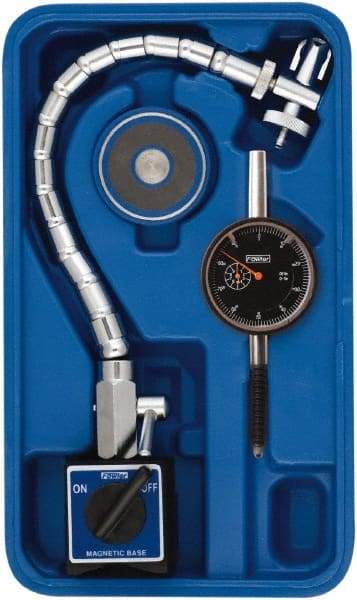 Fowler - 0.001" Graduation, 1" Max Meas, 0-100 Dial Reading, Dial Indicator & Base Kit - 2-1/2" Base Length x 2-1/8" Base Width x 2" Base Height, 2-1/4" Dial Diam - Industrial Tool & Supply