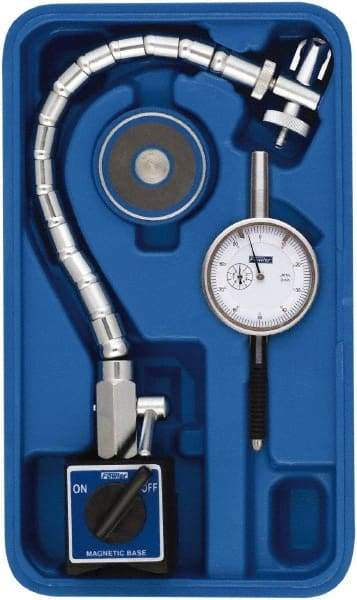 Fowler - 0.001" Graduation, 1" Max Meas, 0-100 Dial Reading, Dial Indicator & Base Kit - 2-1/2" Base Length x 2-1/8" Base Width x 2" Base Height, 2-1/4" Dial Diam - Industrial Tool & Supply