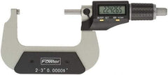 Fowler - 2 to 3" Range, 0.00005" Resolution, Standard Throat IP54 Electronic Outside Micrometer - 0.0002" Accuracy, Ratchet Stop Thimble, Carbide Face, CR2032 Battery - Industrial Tool & Supply