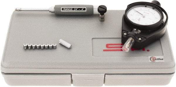 SPI - 9 Anvil, 0.24 to 0.4" Dial Bore Gage - 0.0005" Graduation, 2" Gage Depth, Accurate to 0.0006", Carbide Ball - Industrial Tool & Supply