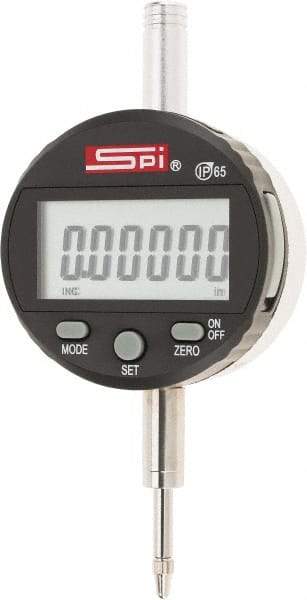 SPI - 0 to 1/2" Range, 0.00005" Graduation, Electronic Drop Indicator - Flat & Lug Back, Accurate to 0.00016", Inch & Metric System, Digital Display - Industrial Tool & Supply