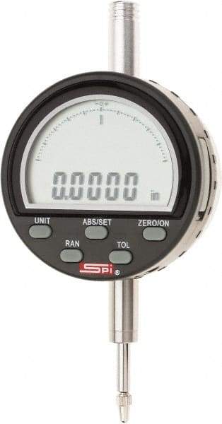 SPI - 0 to 1/2" Range, 0.0001" Graduation, Electronic Drop Indicator - Flat & Lug Back, Accurate to 0.0003", Inch & Metric System, Digital Display - Industrial Tool & Supply