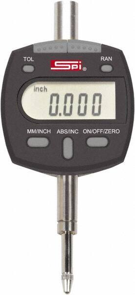 SPI - 0 to 2" Range, 0.00005" Graduation, Electronic Drop Indicator - Flat & Lug Back, Accurate to 0.00025", Inch & Metric System, Digital Display - Industrial Tool & Supply