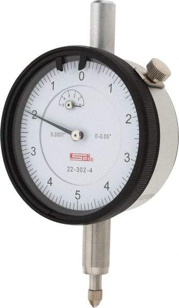 SPI - 0.05" Range, 0-5-0 Dial Reading, 0.0001" Graduation Dial Drop Indicator - 2.2" Dial, 0.01" Range per Revolution, 0.0007" Accuracy, Revolution Counter, Includes NIST Traceability Certification - Industrial Tool & Supply